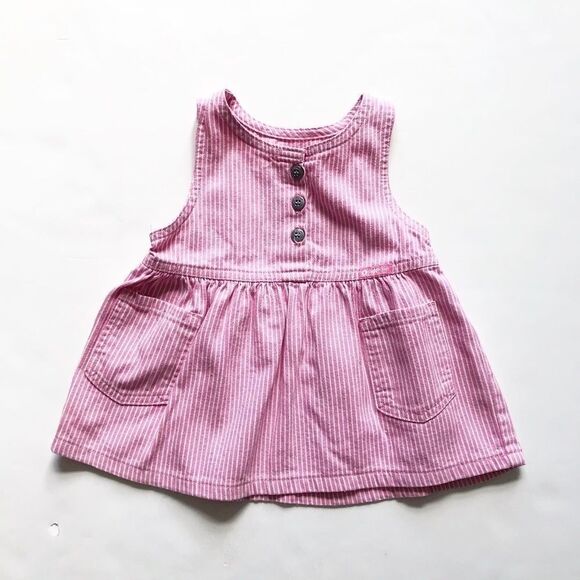 Vintage Oshkosh button denim pink stripe dress 12m - Picture 1 of 6